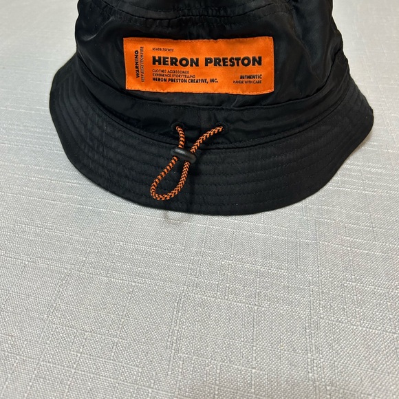 Heron Preston Black Hat with Vibrant Orange Patch - Picture 1 of 3